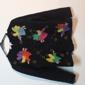 Vintage 90s Quaker Factory Cardigan Sweater Angel Sequin Felted Wool, Size S